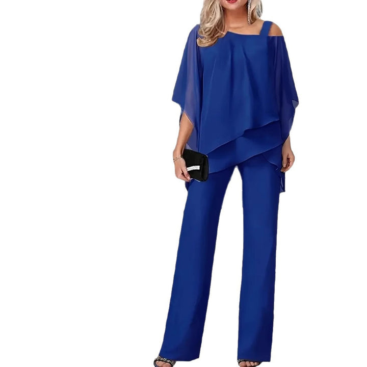 Ladies Elegant Two Piece Set with Fluid Top and Chic Flared Pants