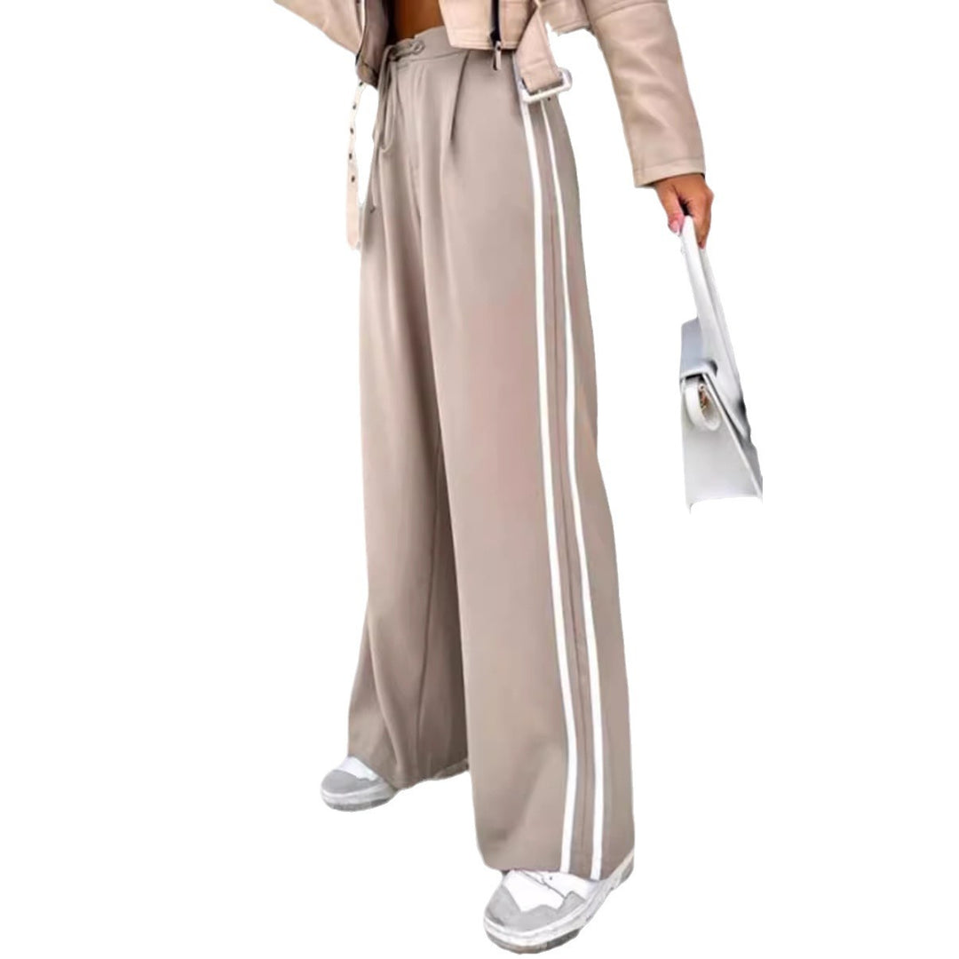 Pantalons larges de loisirs pour femmes avec des bandes latérales et ceinture à nouer Chic & Stil