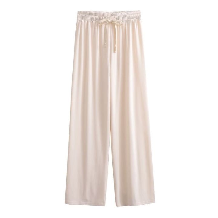 Wide palazzo pants for ladies with elastic waistband and decorative cord Lune London