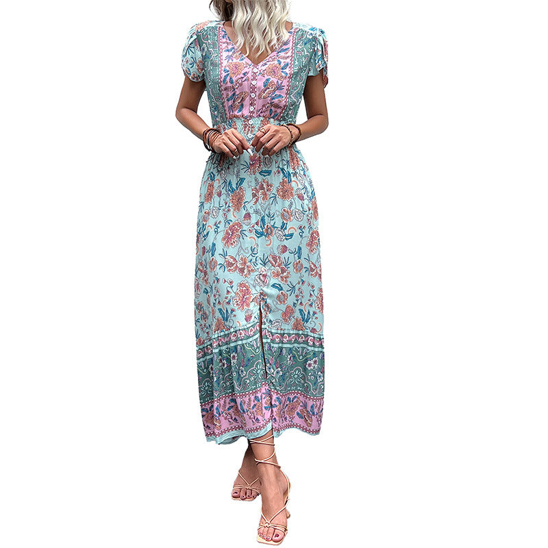 Lune London Pleated Waist Floral Maxi Dress for Women