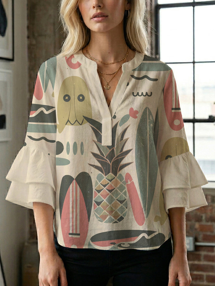 Ladies blouse with voluminous ruffled sleeves and floral print Lune London