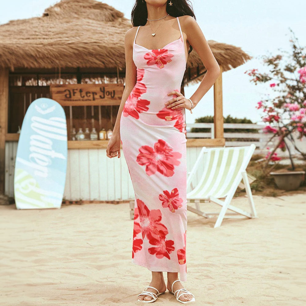 Robe maxi femme avec design floral et bretelles spaghetti ajustables Chic & Stil