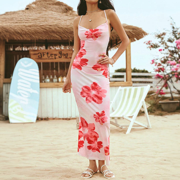 Robe maxi femme avec design floral et bretelles spaghetti ajustables Chic & Stil