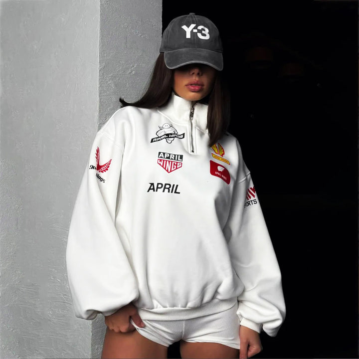 Oversized sweatshirt for women with high collar and trendy accents Lune London