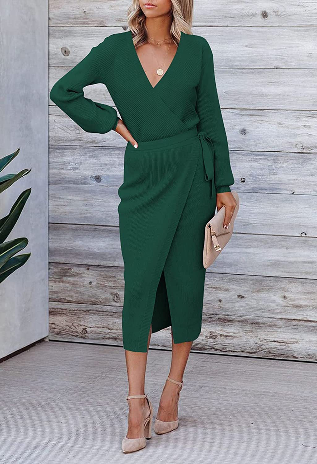 Wrap dress for women with an elegant ribbed texture and modern chic and style details