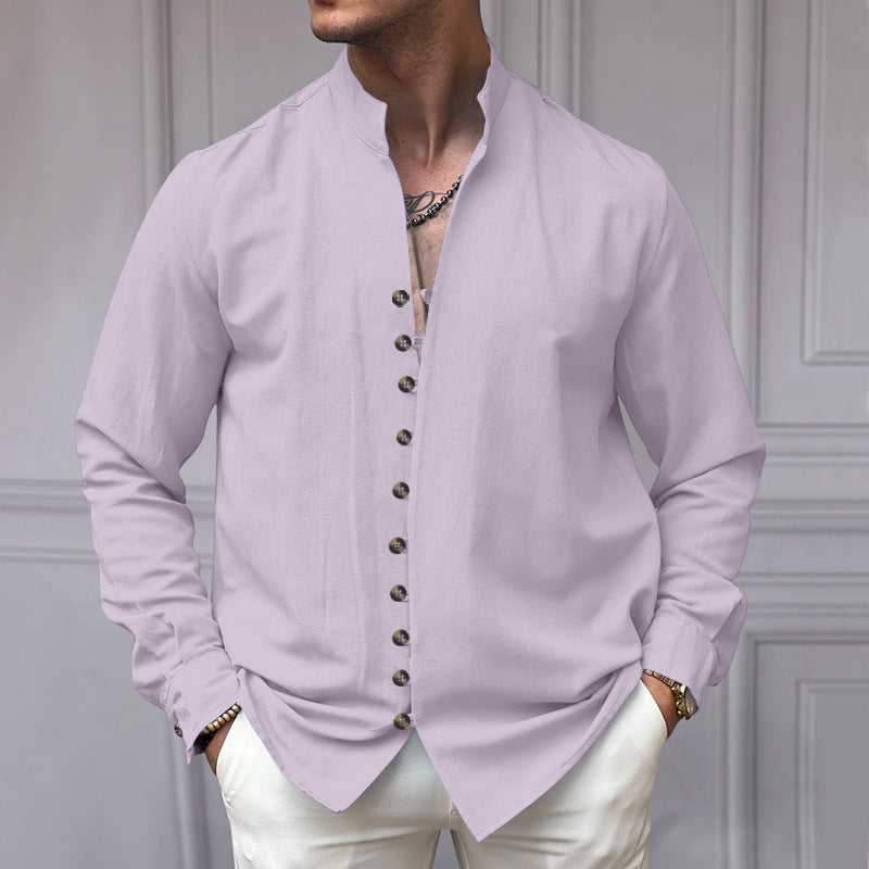 Men's long sleeve shirt with high collar and fashionable button details Lune London