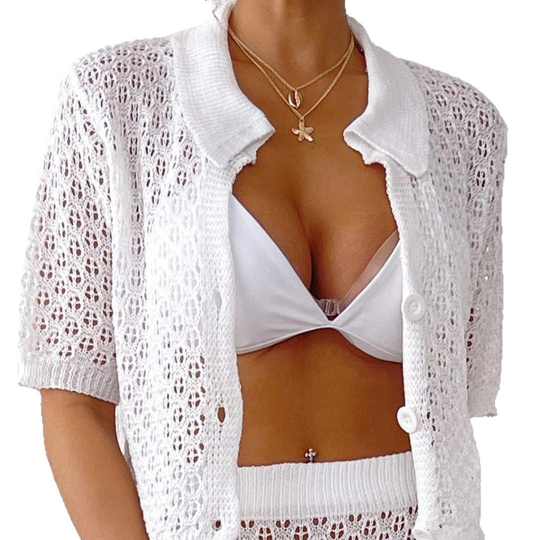Open crochet knit women's cardigan Lune London