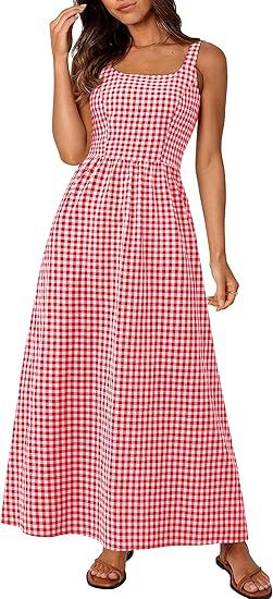 Ladies MAXI DRESS with checkered pattern and thin straps Lune London