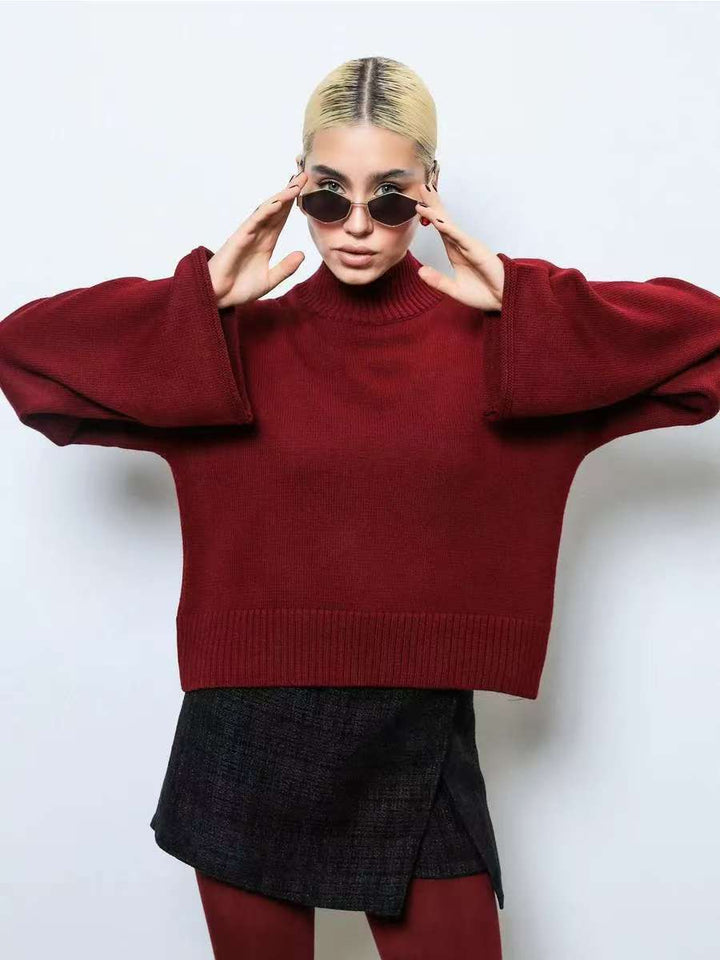 Ladies elegant oversized sweater with a loose fit and high collar Lune London