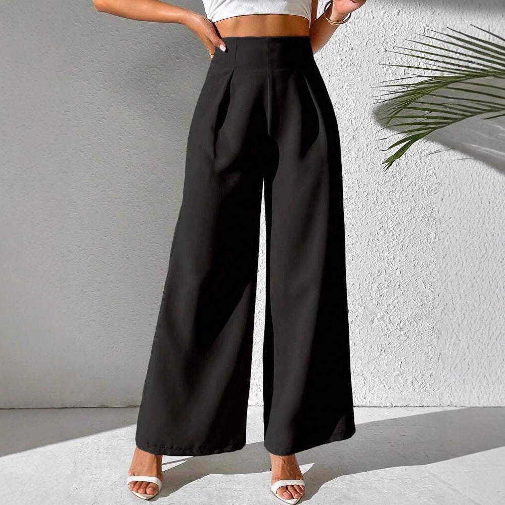 Ladies Elegant High Waist Palazzo Pants with Front Pleat and Wide Legs Lune London