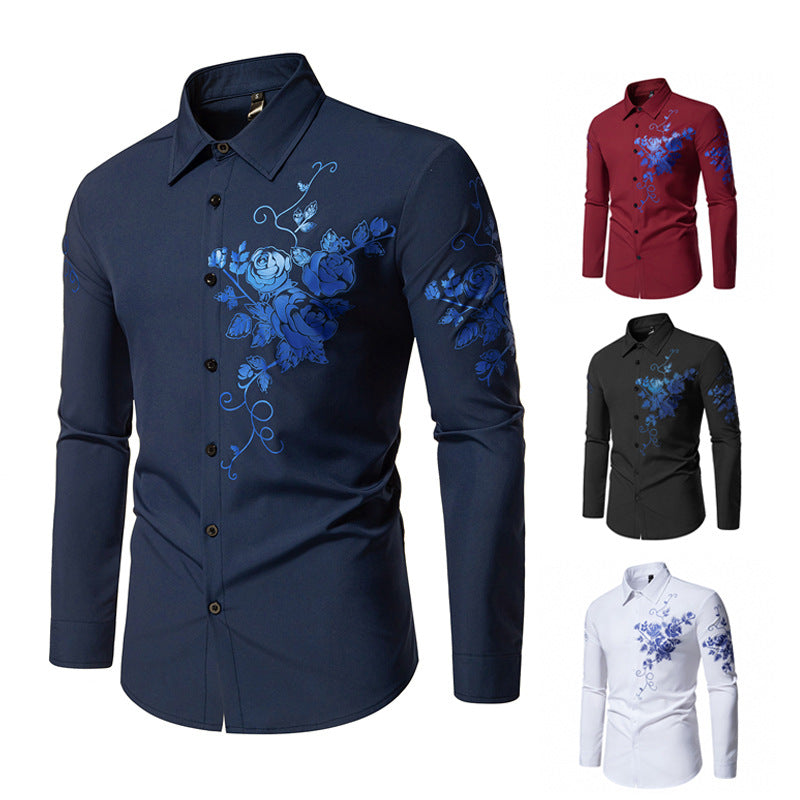 Men's long sleeve shirt with floral embroidery Lune London