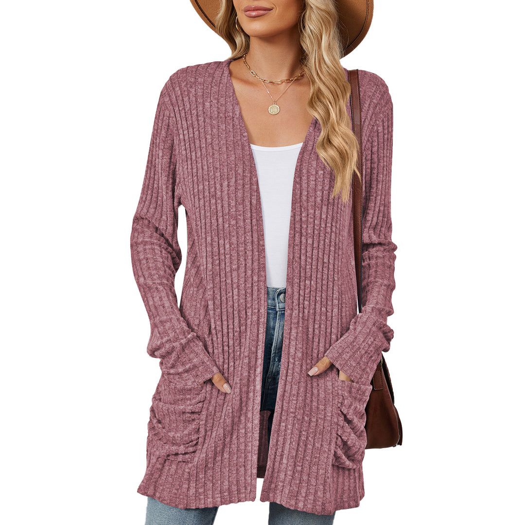 Ladies casual knit jacket with ribbed texture and practical pockets Lune London
