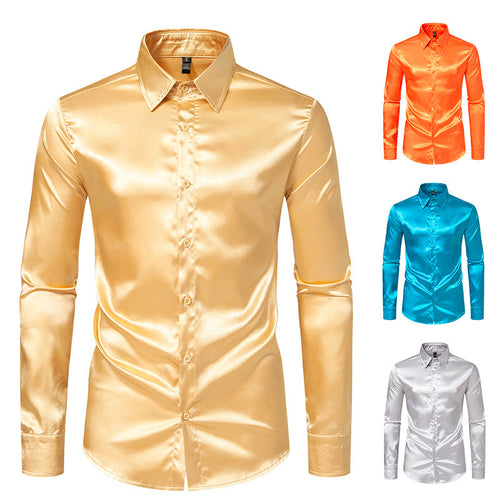 Men's Elegant Satin Shirt with Shimmering Finish and Classic Collar Lune London