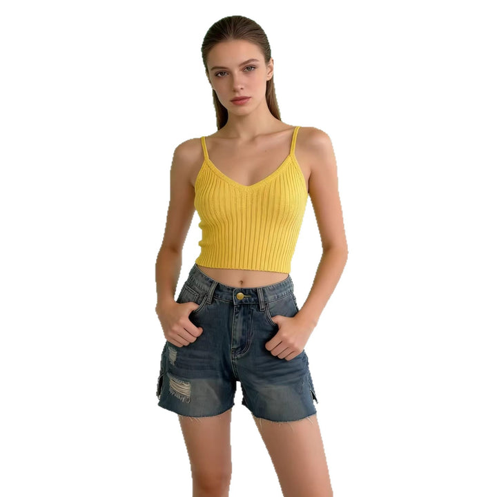 Women's casual denim shorts with frayed hems and side slit Lune London