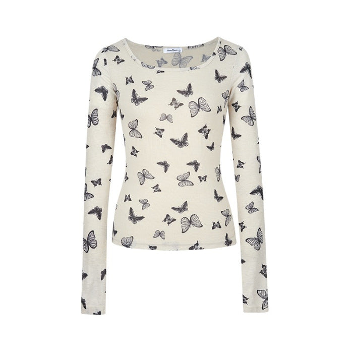 Ladies long sleeve shirt with fine butterfly pattern Chic & Stil