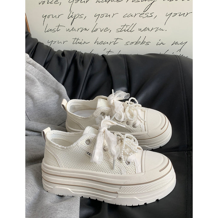 Ladies Platform Sneakers with Fashionable Mesh Upper Material and Trendy Pearl Details Lune London