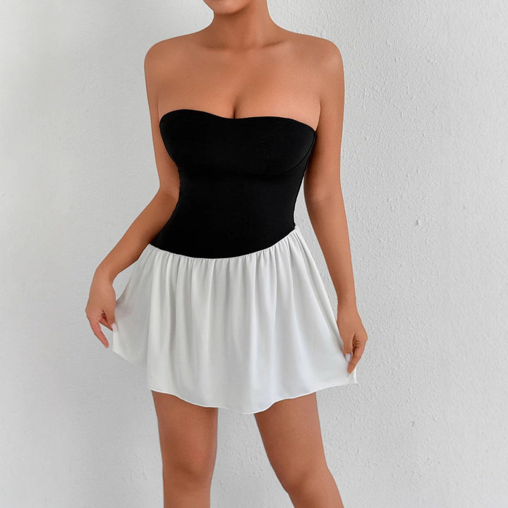 Women's Fitted Bandeau Dress with Flared Skirt Lune London