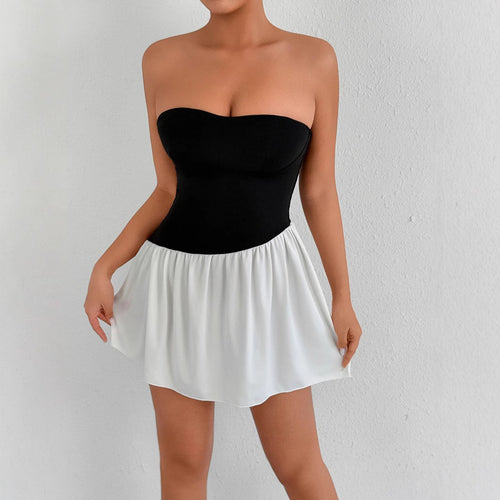 Women's Fitted Bandeau Dress with Flared Skirt Lune London