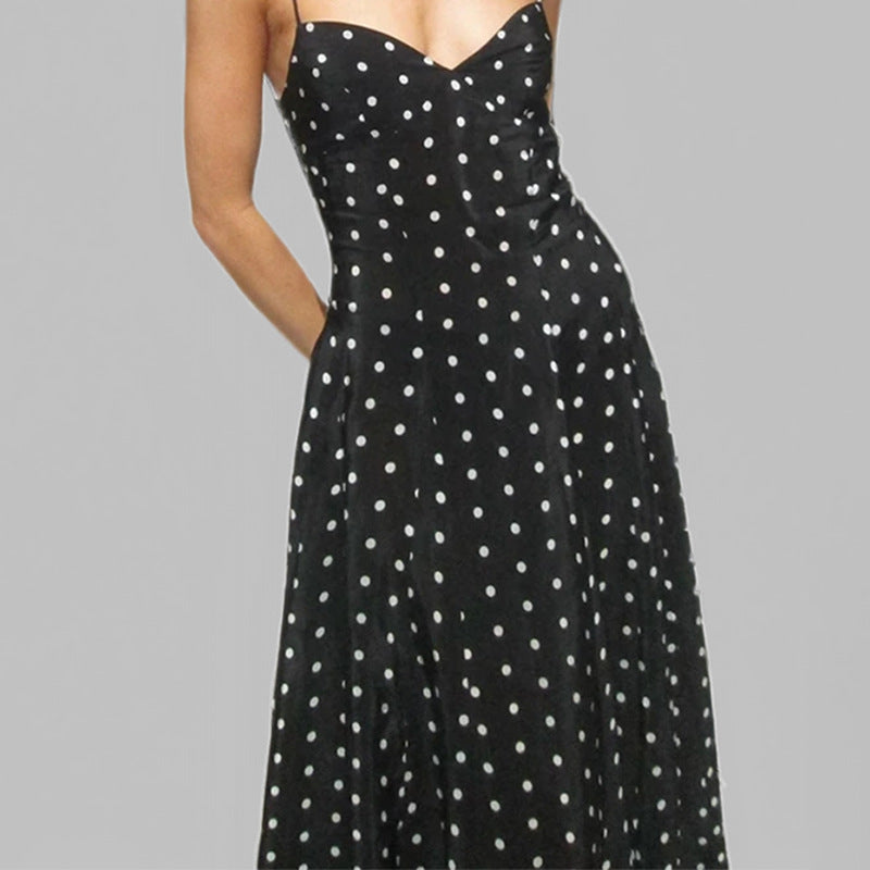 Women’s Maxi Dress with Delicate Heart Cutout and Playful Polka Dot Pattern Lune London