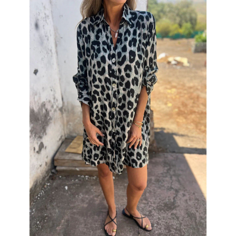 Shirt dress for women in trendy leopard design with comfortable cut Lune London