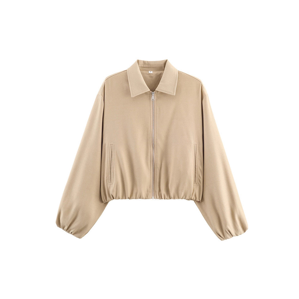 Transitional jacket for women with elastic waist and high collar Lune London