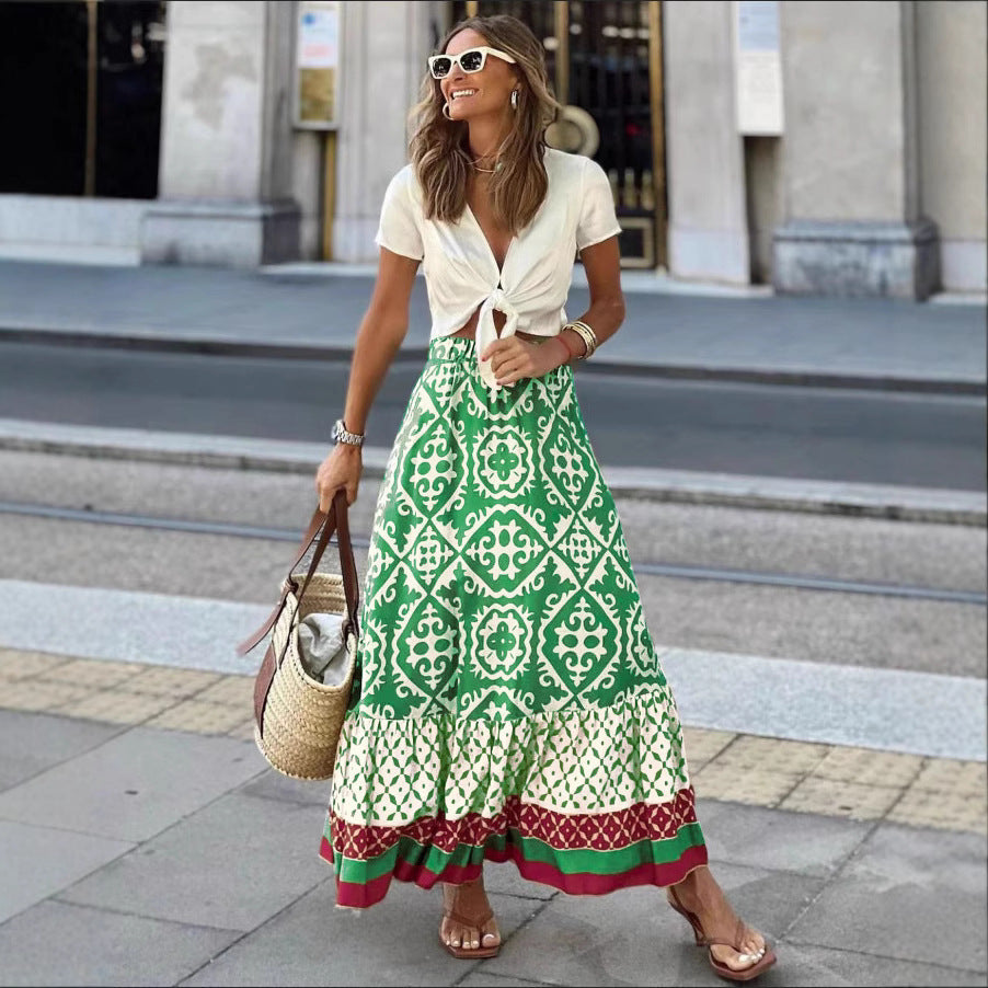 Maxi skirt for women with playful ethnic design and voluminous hem Lune London