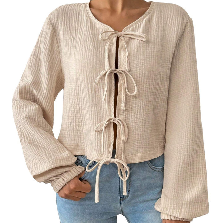 Short blouse top for women with sophisticated lace-up details Chic & Stil