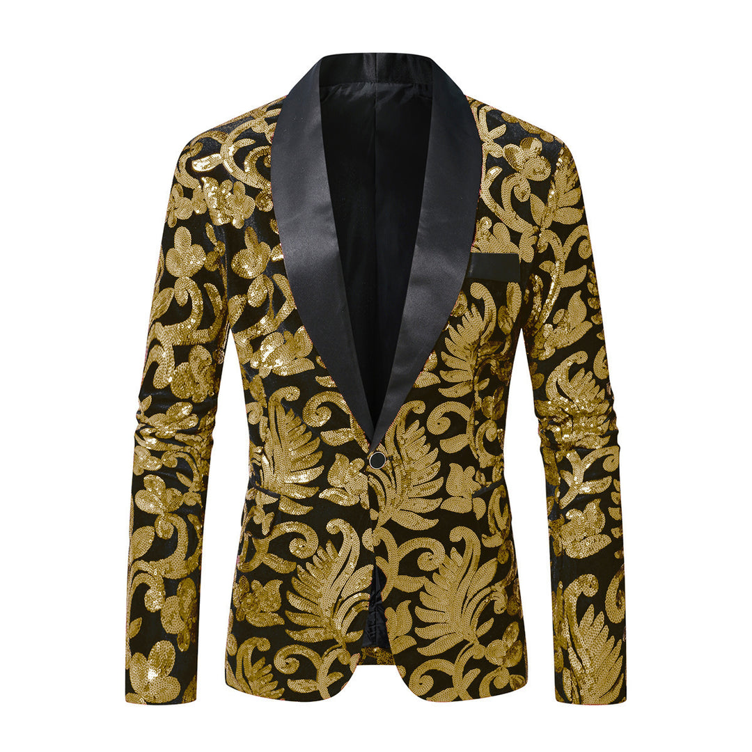 Shimmering suit blazer for men with sequin floral patterns Lune London