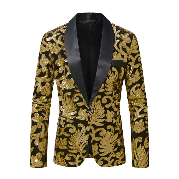 Shimmering suit blazer for men with sequin floral patterns Lune London