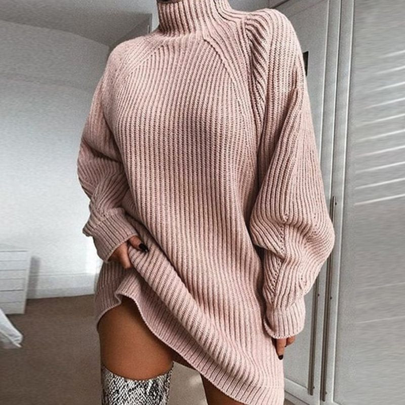 Oversized knitted sweater for women with a high collar and side slit Lune London
