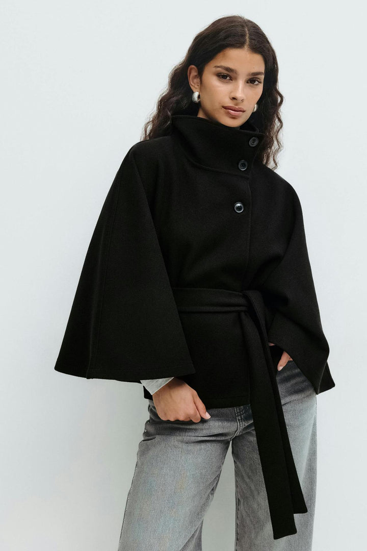 Women’s wrap coat with high collar and belt Lune London