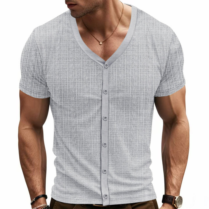 Short casual short-sleeved shirt for men with button placket and textured design Lune London