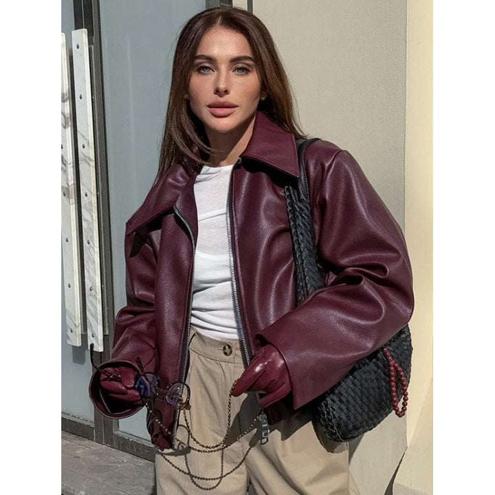 Women's faux leather jacket with oversized cut and classic collar Lune London