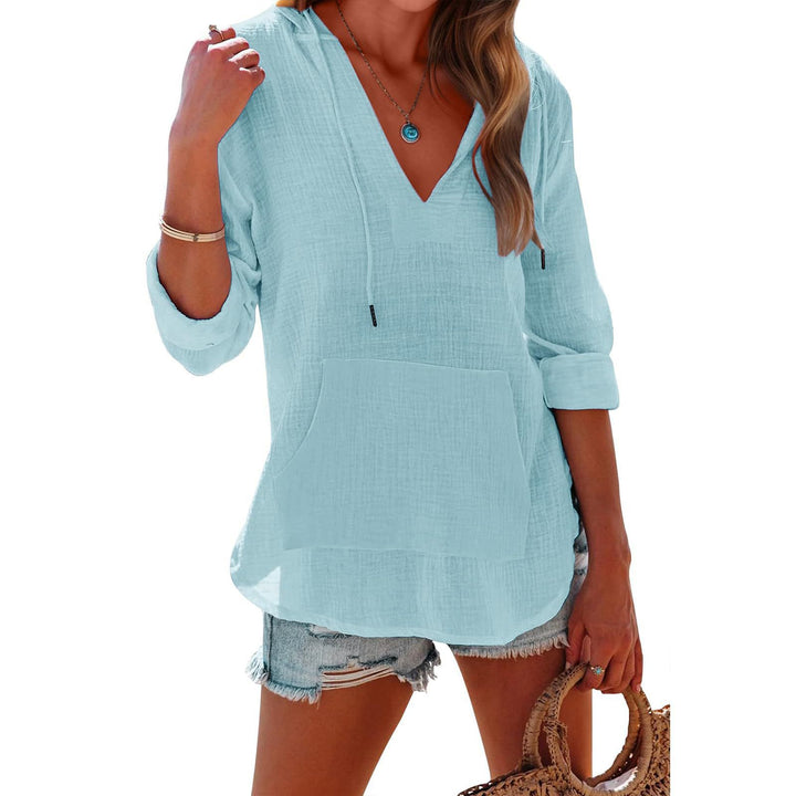 Ladies casual hoodie with V-neck, kangaroo pocket, and rolled sleeves Lune London