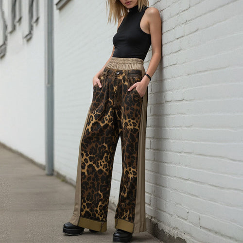 Wide leg pants for women with leopard print and elastic waistband Lune London
