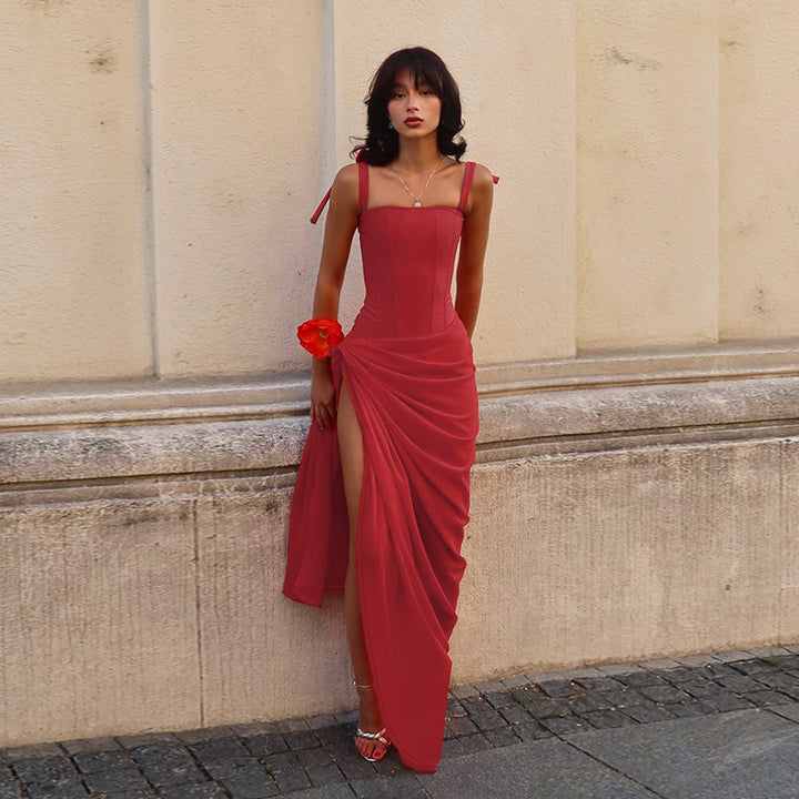 Women's Elegant Maxi Dress with Asymmetrical Hem and Seductive Split