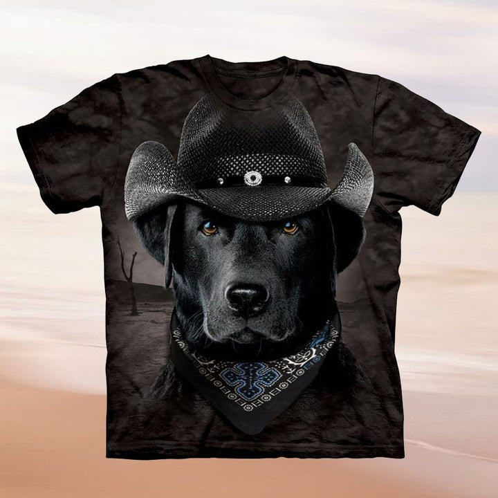 T-shirt femme avec motif créatif de chien et design de chapeau de cow-boy Chic & Stil