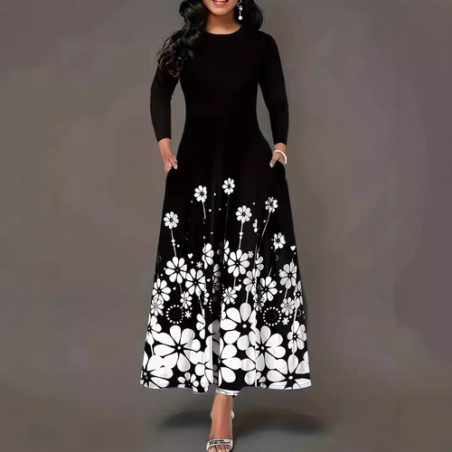 Maxi dress for women with floral design and practical side pockets Lune London