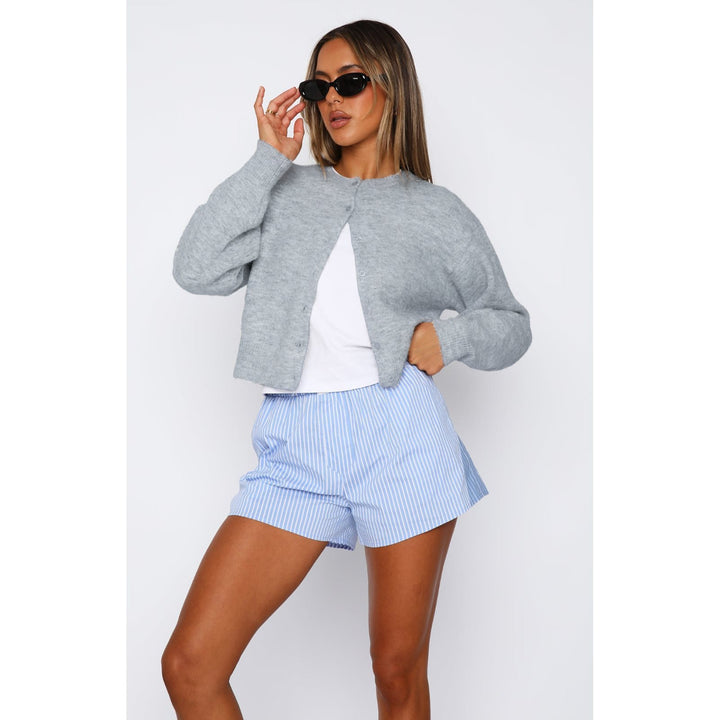 Lune London women's knitted cropped cardigan with button closure
