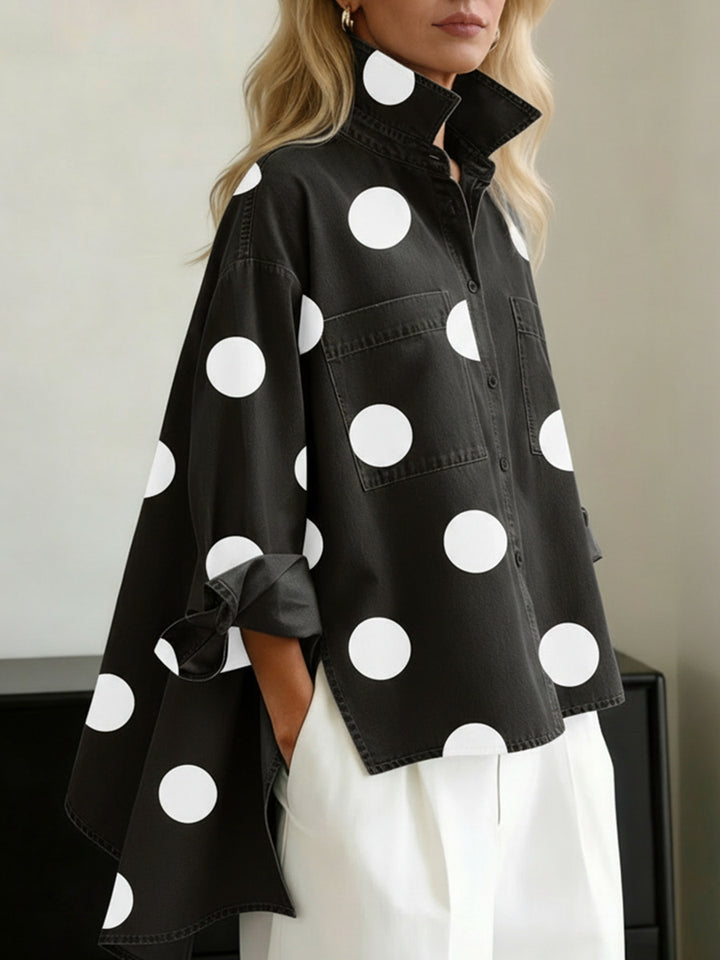 Women's Fashion Shirt Blouse with Extravagant Dots and Practical Pockets Lune London