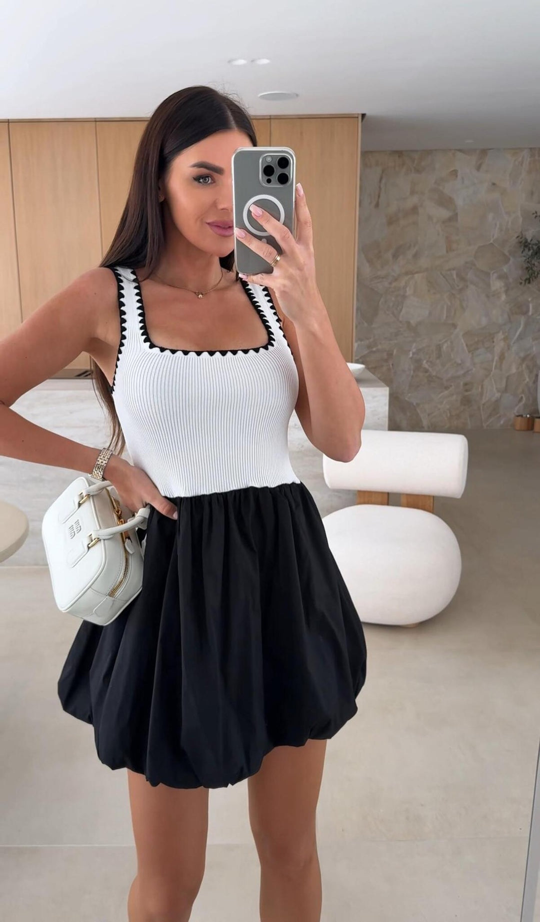 Lune London Puff Sleeve Twill Mini Dress