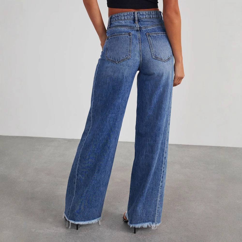 Loose fit women's jeans with frayed hems Lune London