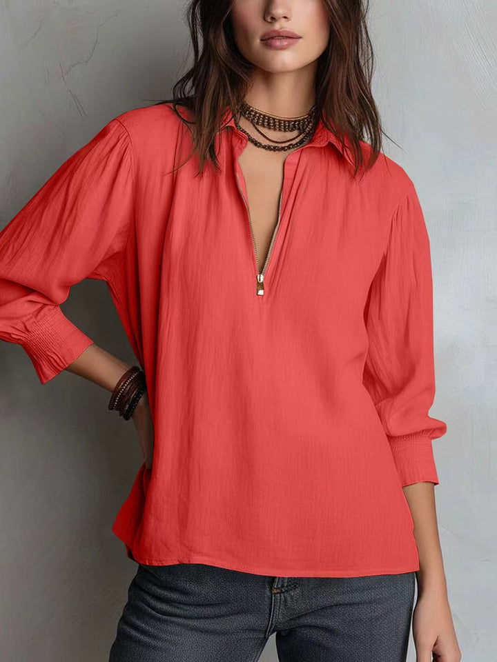 Women's blouse with half-length sleeves and zipper Lune London