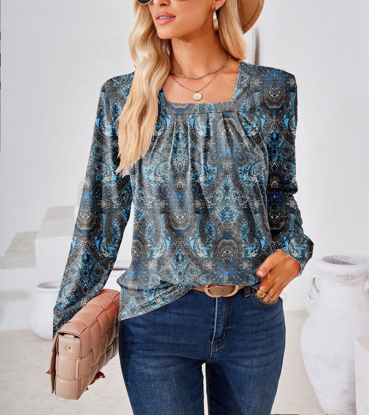 Floral long sleeve blouse for women with elegant square neckline Lune London