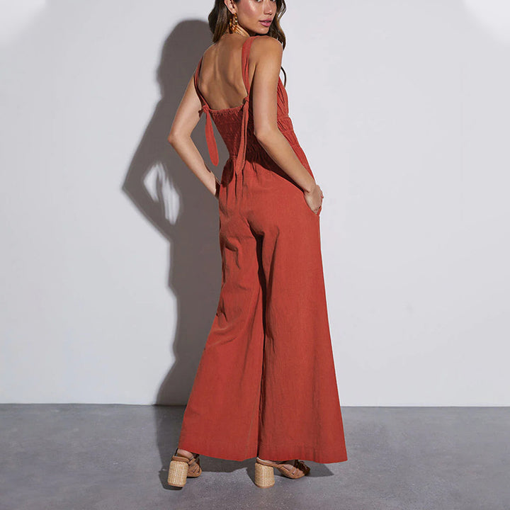 Ladies custom wide leg jumpsuit with elastic waist Lune London