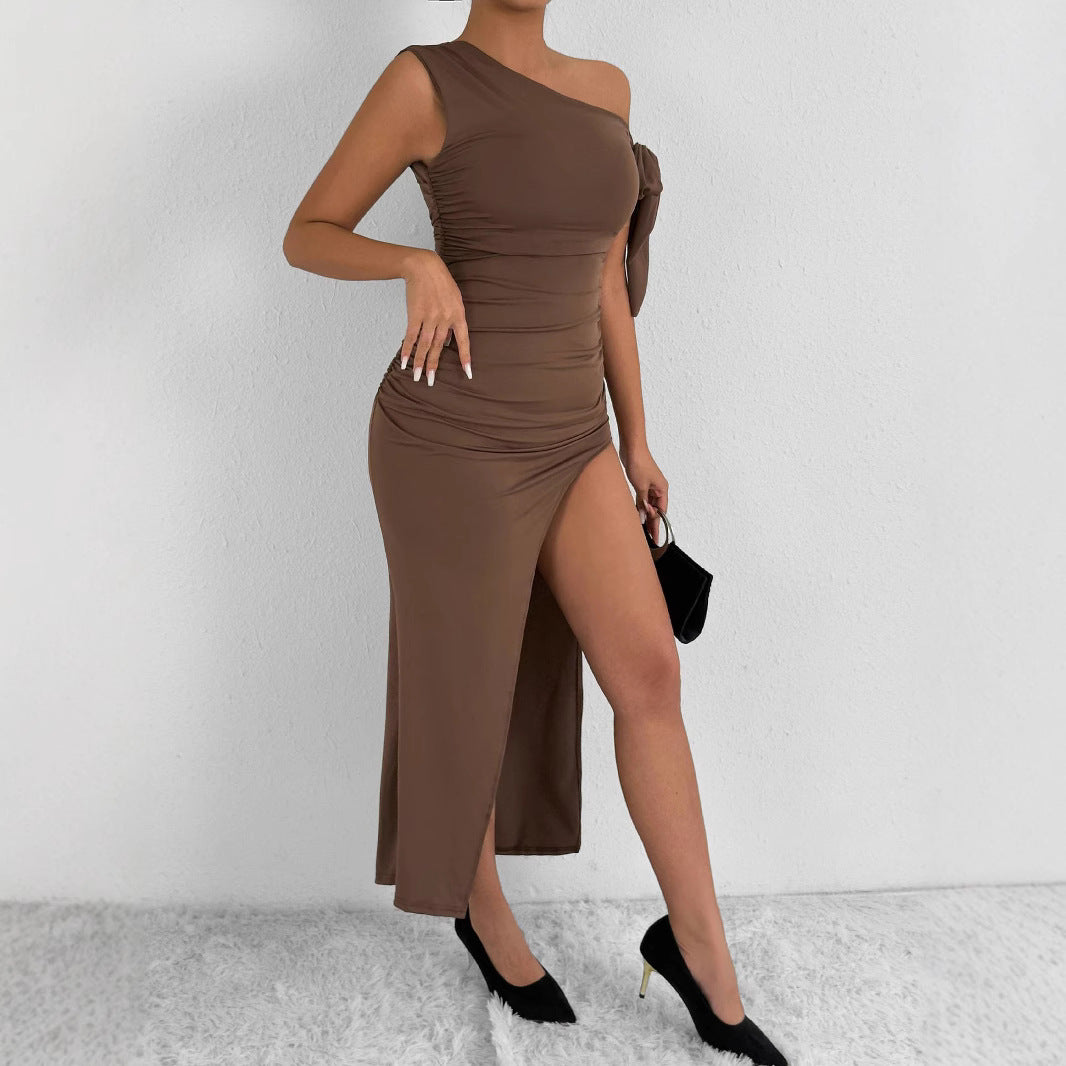 Women Elegant Wrap Dress with Asymmetrical Cut and Chic Ruffle Detail Lune London