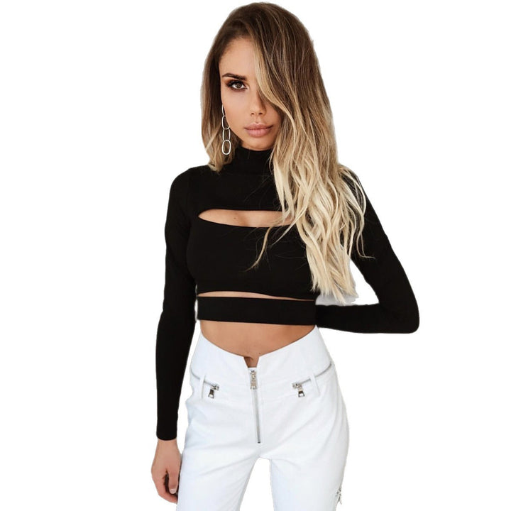 Women's Crop Top with Cut-Outs and High Neck Design Lune London
