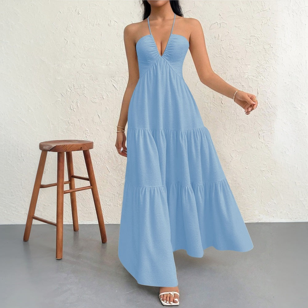 Robe maxi femme avec décolleté V profond et volants Chic & Stil
