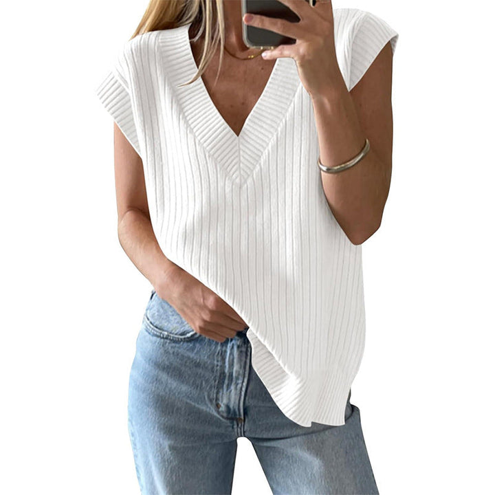 Women's Casual V-Neck Top Made of Ribbed Knit Material Lune London