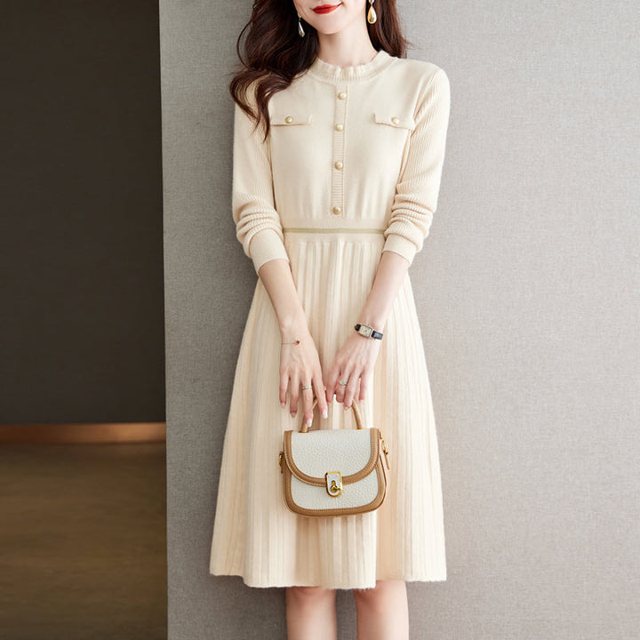 Women's Knit Dress with Elegant Back View and High-Neck Collar Lune London